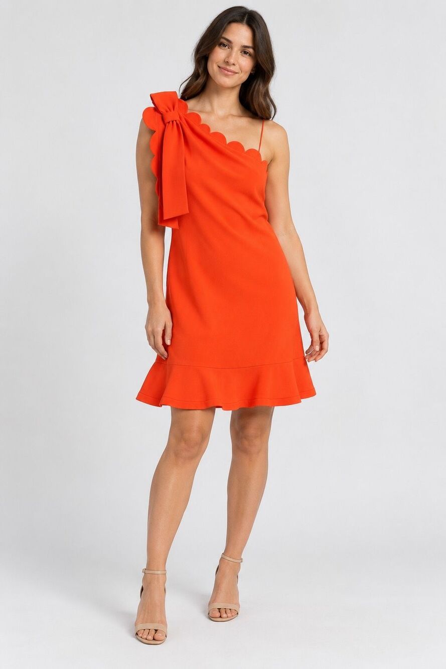 Victoria Beckham for Target Orange One Shoulder Scallop Bow Dress Small